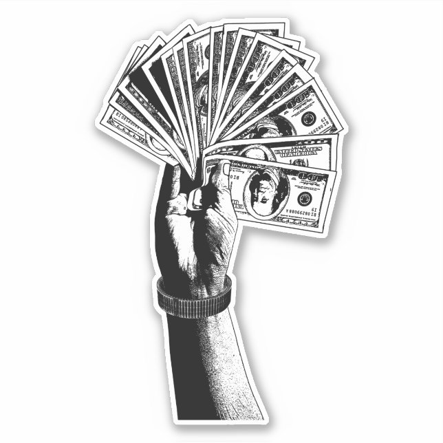 Sticker Mans main Holding 100 dollars Bills argent argent  (Devant)
