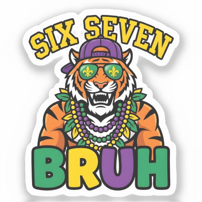 Sticker Mardi Gras Six Seven Bruh Flamingo 6 7 Meme  (Recto)