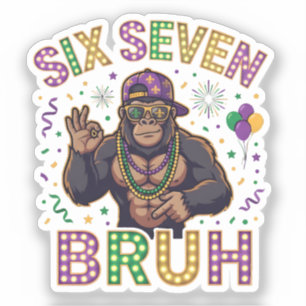 Sticker Mardi Gras Six Seven Bruh  gorille 6 7 Meme 