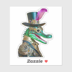 Sticker Mardi Gras Steampunk Party Animal Alligator