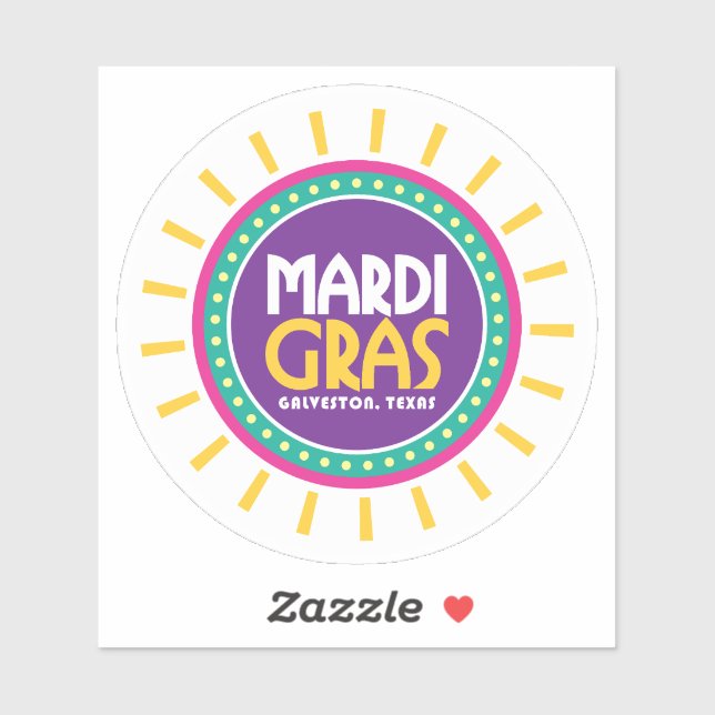 Sticker Mardi Gras Sun, Galveston, Texas (Feuille)
