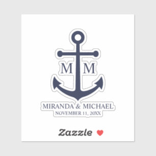 Sticker Mariage à l'ancre bleu marine nautique