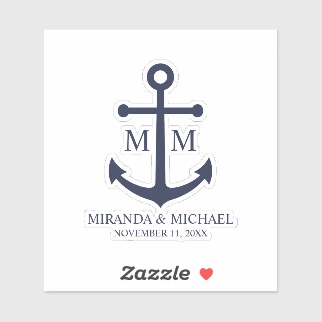 Sticker Mariage à l'ancre bleu marine nautique (Feuille)
