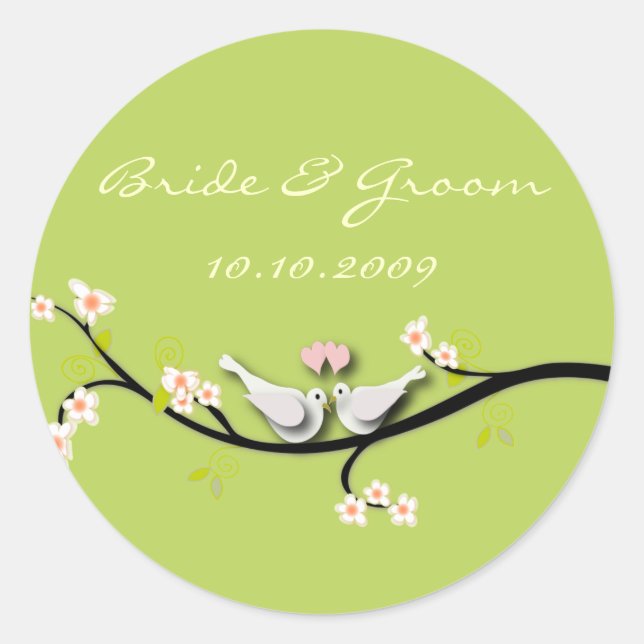 Sticker mariage amour colombes + fleurs branche (Devant)