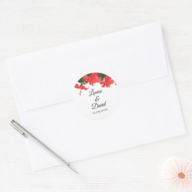 Sticker mariage avec Hibiscus rouge vif (Enveloppe)