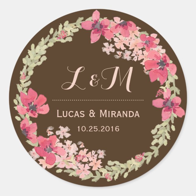 Sticker Mariage Brown rose rose rustique (Devant)
