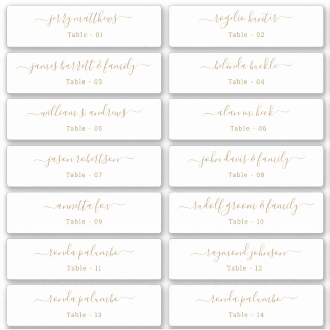 Sticker Mariage Carte Place Nom de l'invité Numéro de tabl (Devant)