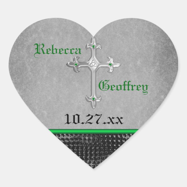 Sticker Mariage Celtic Cross Vert, Noir, Gris (Devant)