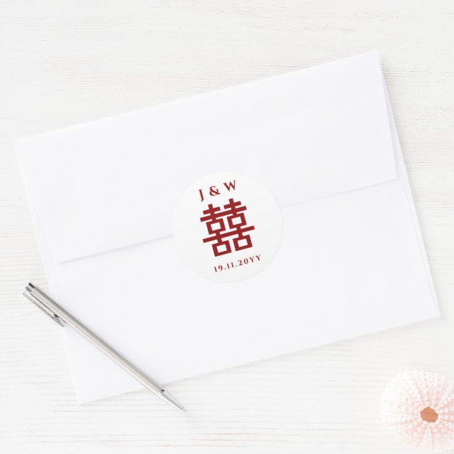 Sticker Mariage chinois classique double bonheur (Enveloppe)
