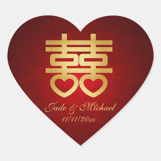 Sticker Mariage chinois "coeur" double bonheur (Devant)