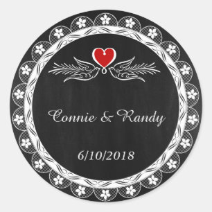 Sticker Mariage Coeur et Dove en tableau noir