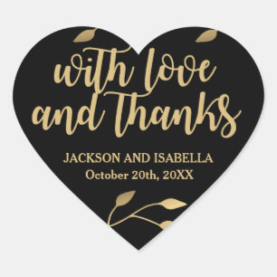 Sticker Mariage Coeur Noir Chic avec Texte Or