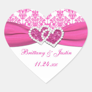 Sticker Mariage Coeur rose, blanc Damas
