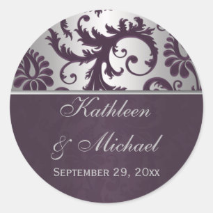 Sticker Mariage damassé Lapis Purple & Silver Grey