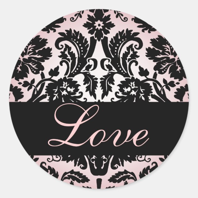 Sticker Mariage damassé noir et rose (Devant)