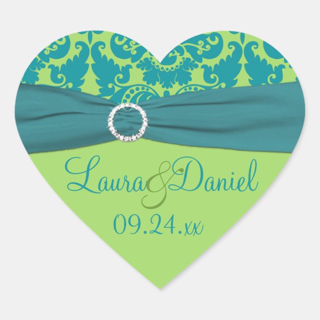 Sticker Mariage damassé vert pomme et Turquoise (Devant)