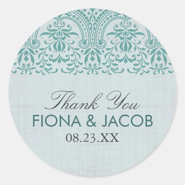 Sticker Mariage damassé Vintage turquoise (Devant)