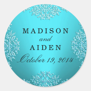 Sticker Mariage damassé Vintage turquoise