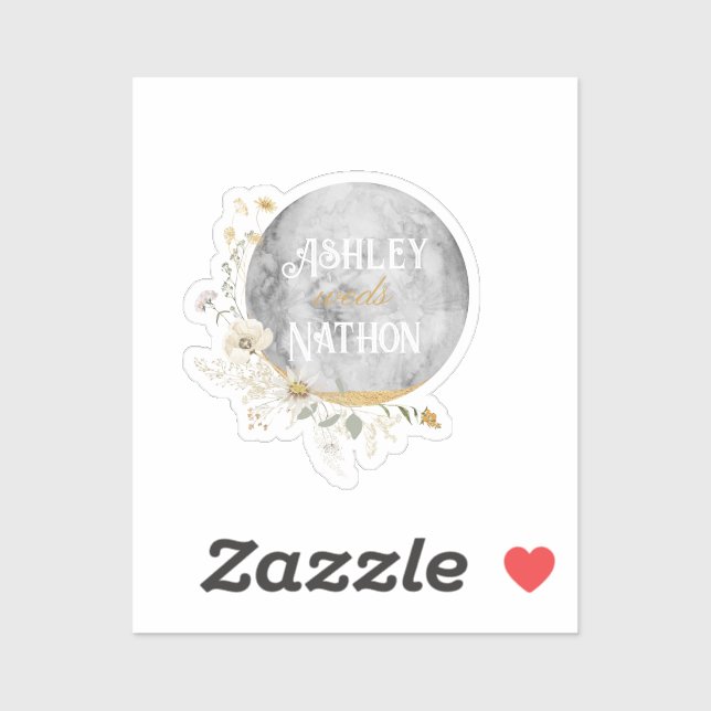 Sticker Mariage d'aquarelle or Pleine lune Fleur sauvage (Feuille)