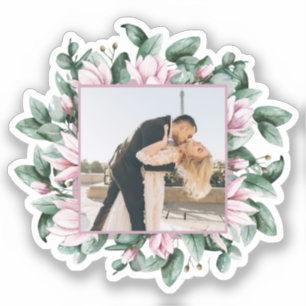 Sticker Mariage de cadre à fleurs Magnolia personnalisé