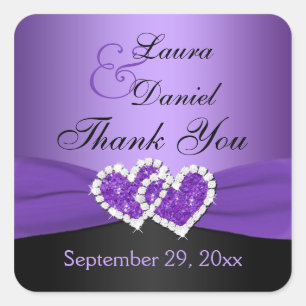 Sticker Mariage de Coeurs Joints Violet et Noir