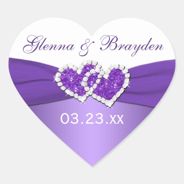Sticker Mariage de Coeurs unis violet et blanc (Devant)