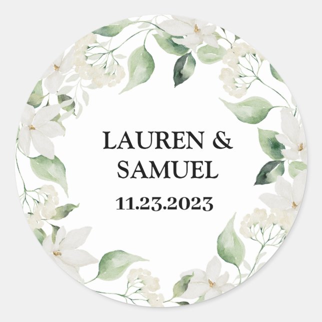 Sticker Mariage de fleurs de verdure aquarelle (Devant)