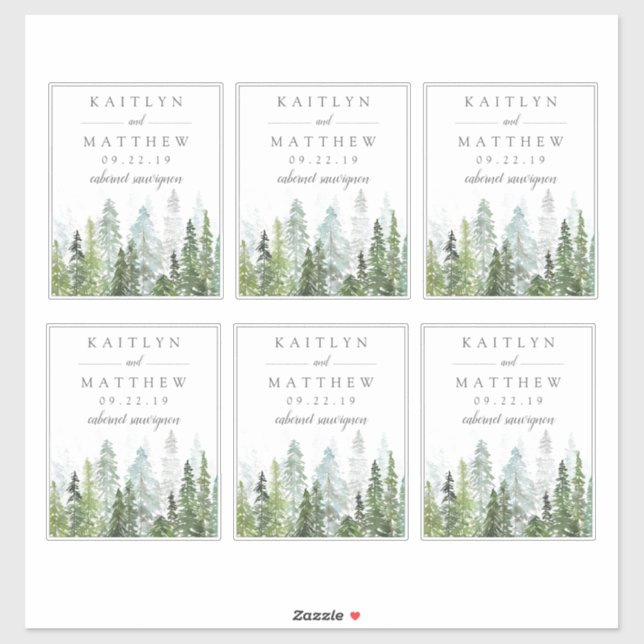 Sticker Mariage de forêt de pins d'aquarelle - 4" x 5" (Feuille)