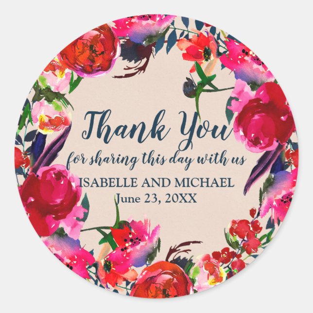 Sticker Mariage de Merci Floral Rouge personnalisé (Devant)