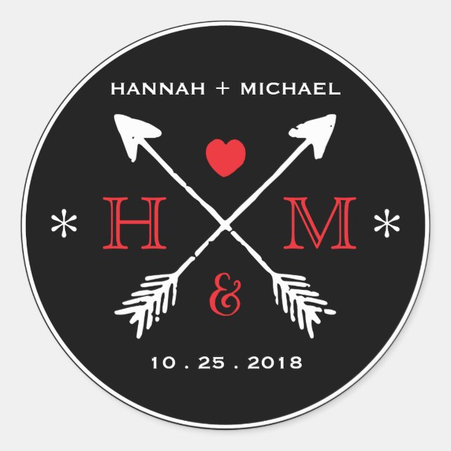 Sticker Mariage de Monogramme de Flèche de Coeur R (Devant)