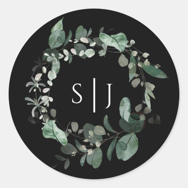Sticker Mariage de Monogramme noir de verdure mode (Devant)