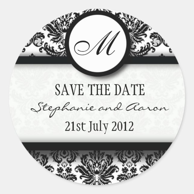 Sticker Mariage de monogramme noir et blanc Damask (Devant)