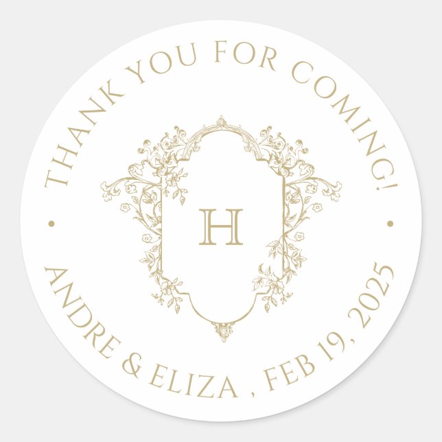 Sticker Mariage de Monogramme Or Floral (Devant)
