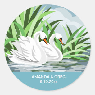Sticker Mariage de paire de cygne blanc