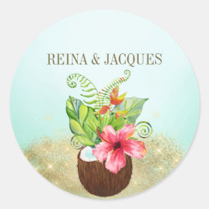 Sticker Mariage de phoques de noix de coco à fleur