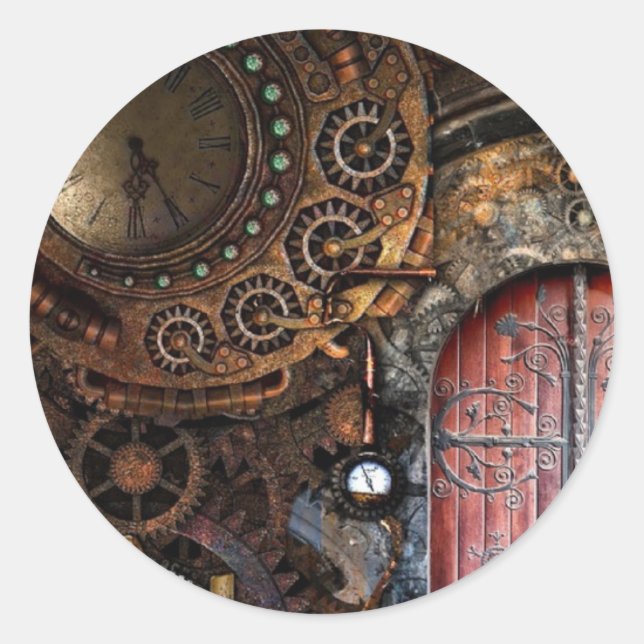 Sticker Mariage de porte Steampunk ronde (Devant)