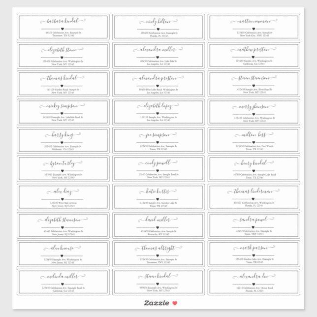 Sticker Mariage de script noir et blanc Adresse du client (Feuille)