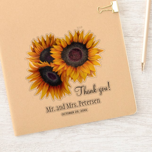 Sticker Mariage de tournesols jaunes merci et noms (Carnet)