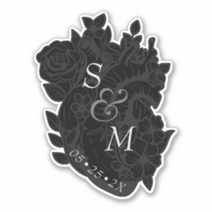 Sticker Mariage de Vampire de Fleur Gothique du Coeur Noir