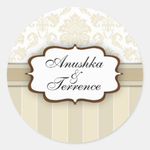 Sticker Mariage en bande de Damas beige