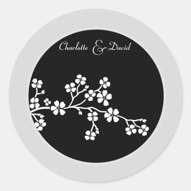 Sticker Mariage en fleurs de cerise noire en argen (Devant)