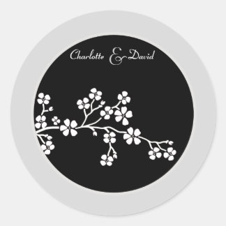Sticker Mariage en fleurs de cerise noire en argen
