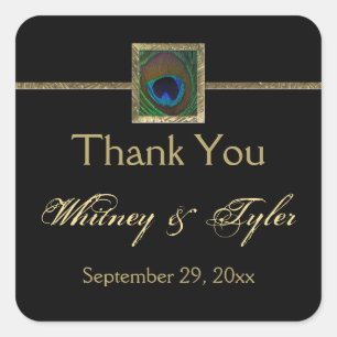 Sticker Mariage en plume Peacock noir et or