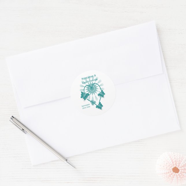 Sticker mariage Enveloppe Sceller Papillons Turquo (Enveloppe)