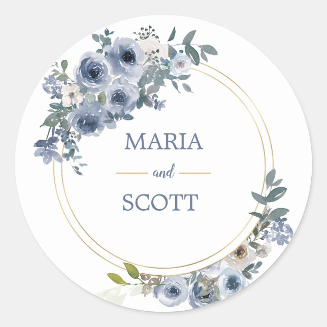 Sticker Mariage floral bleu-blanc Dusty (Devant)