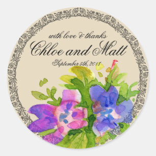 Sticker Mariage Floral Boho Victorian Watercolor.
