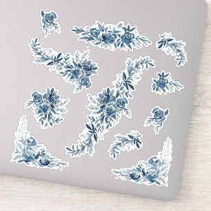 Sticker Mariage floral de lineart d'aquarelle bleue