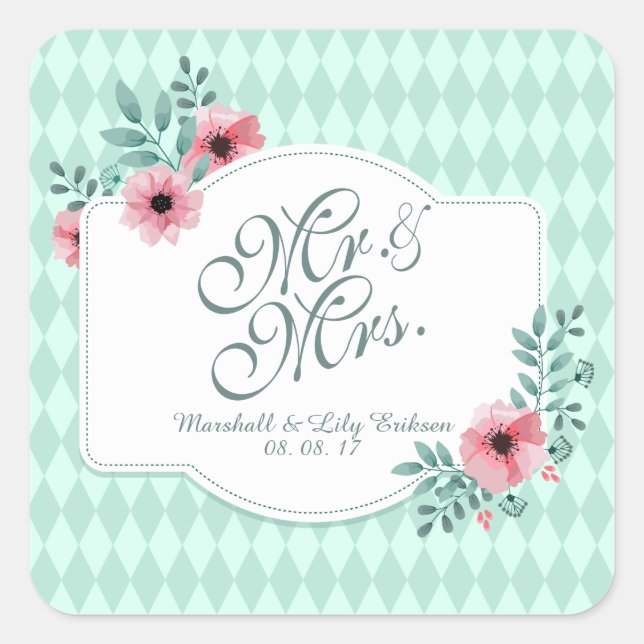 Sticker Mariage floral élégant personnalisé (Devant)