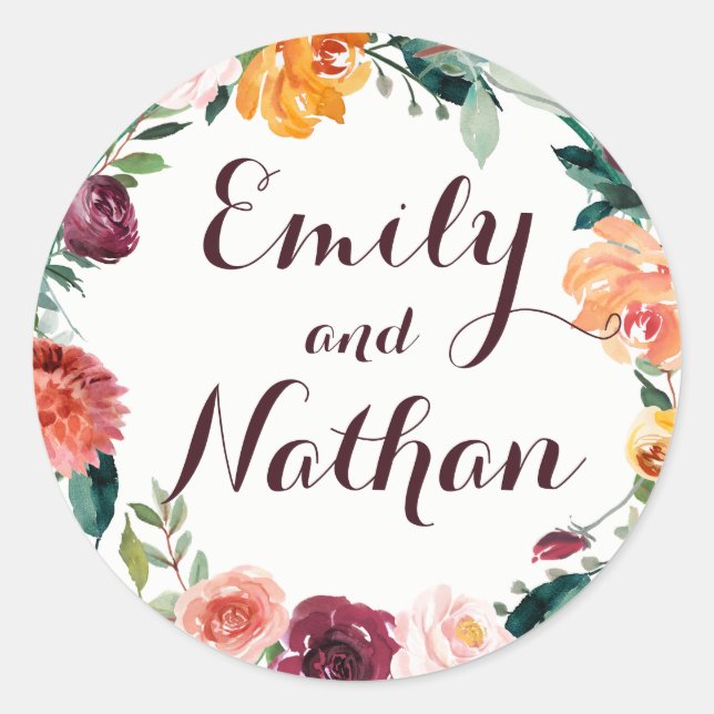 Sticker Mariage Floral Or Bourgogne (Devant)