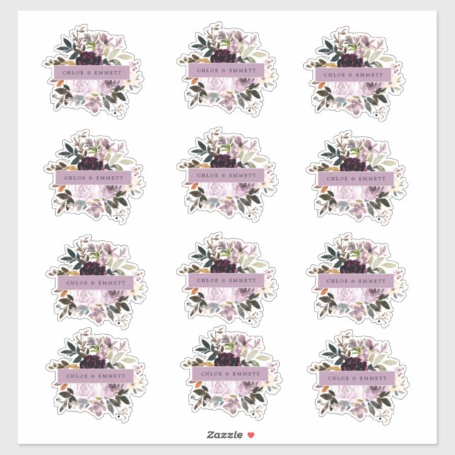 Sticker Mariage floral rose et violet (Feuille)